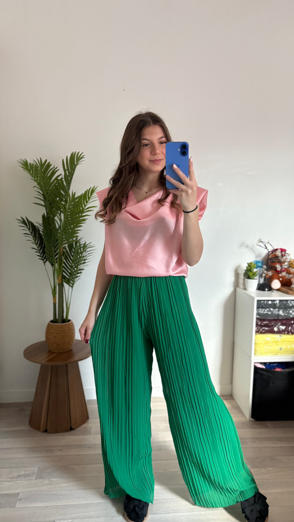 Pantalon plissé Pauline vert