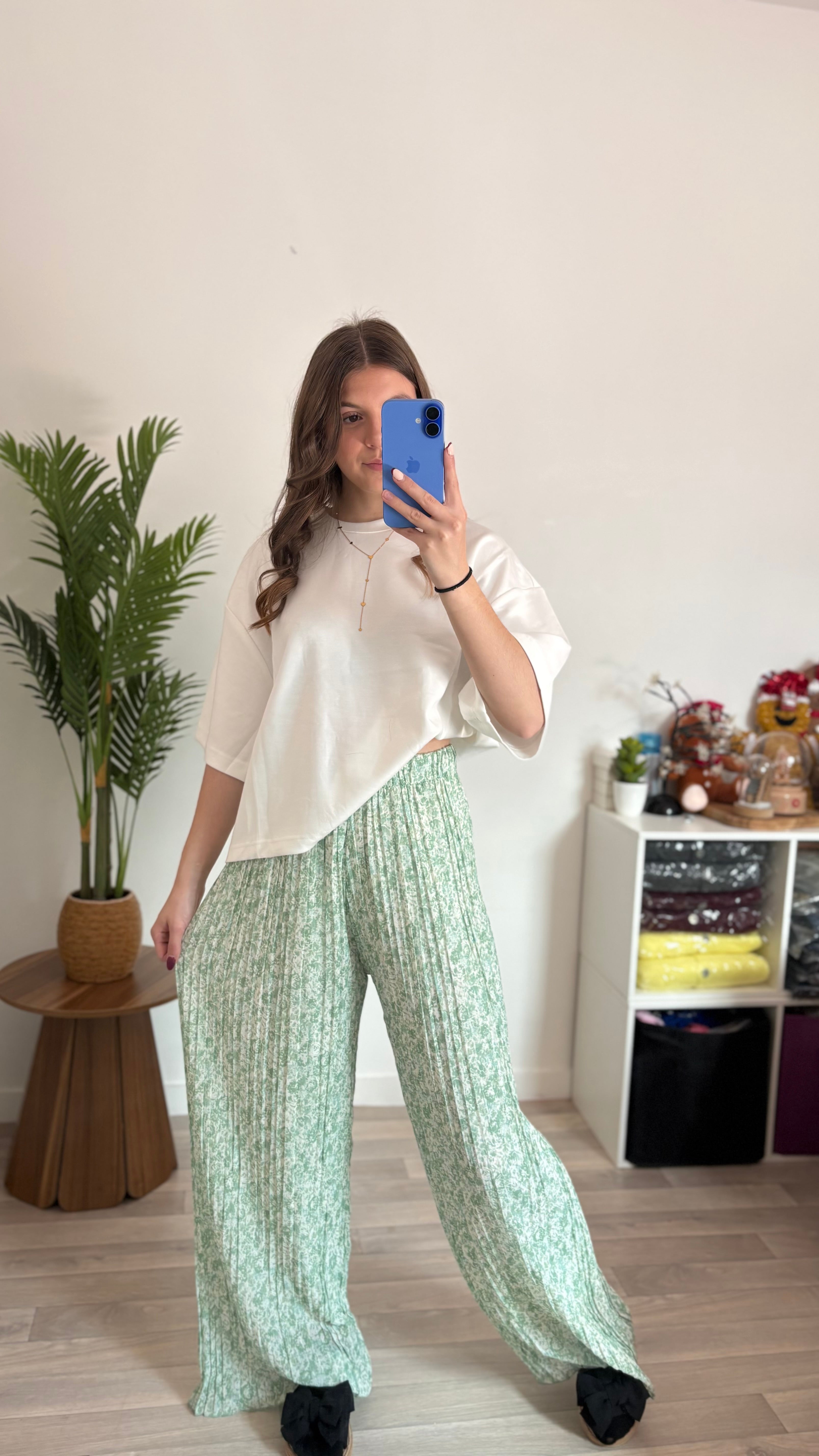 Pantalon plissé Capucine vert d'eau