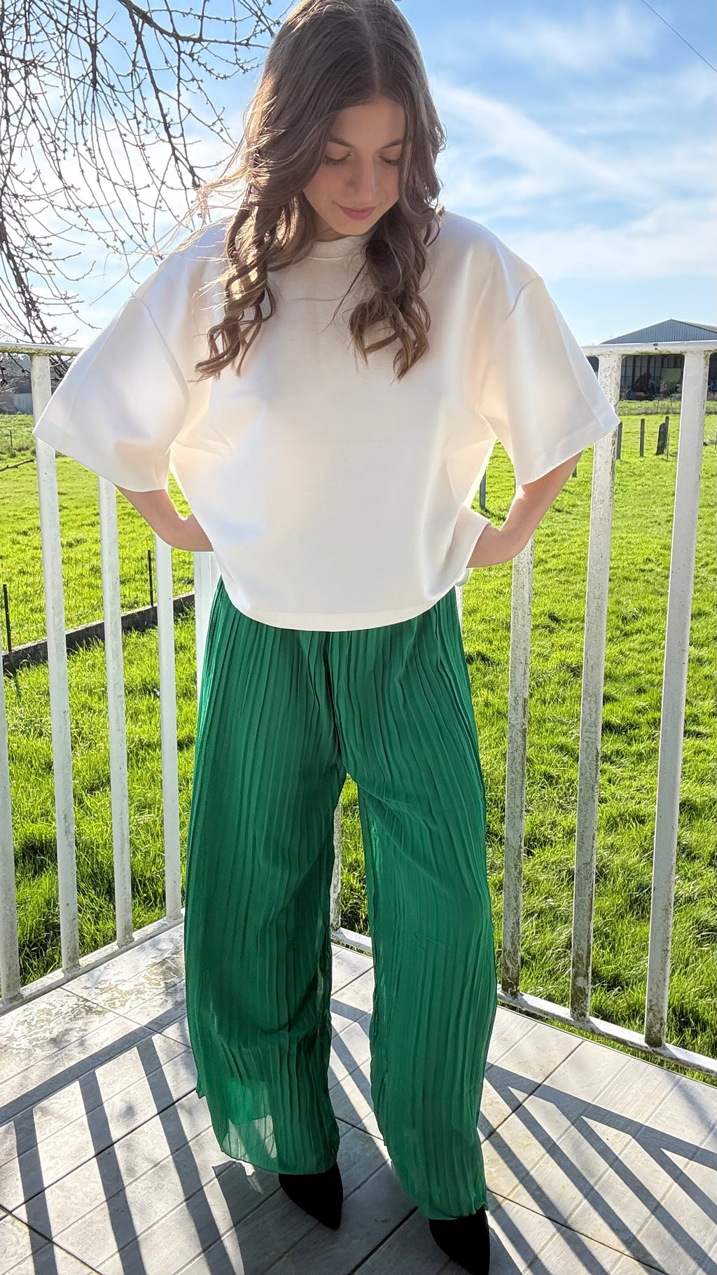 Pantalon plissé Pauline vert