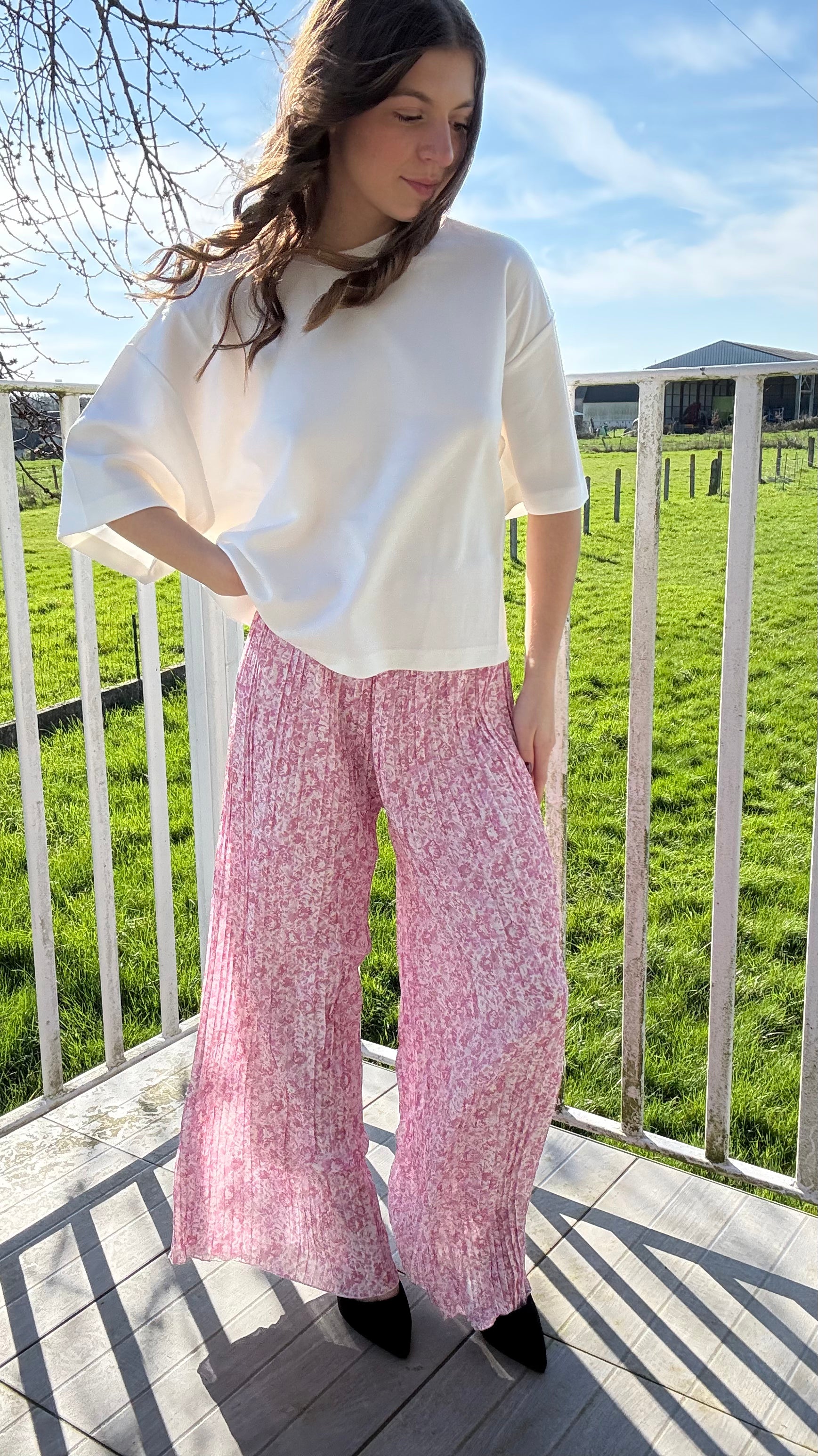 Pantalon plissé Capucine rose