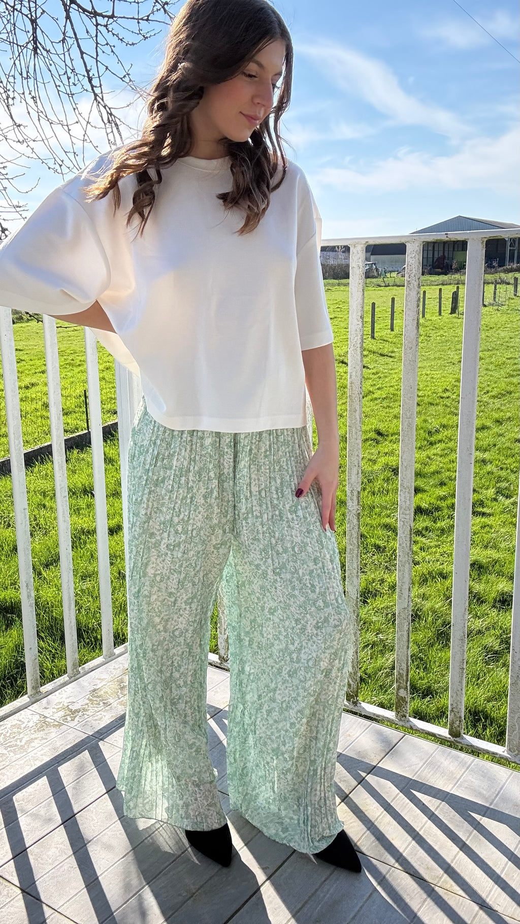 Pantalon plissé Capucine vert d'eau