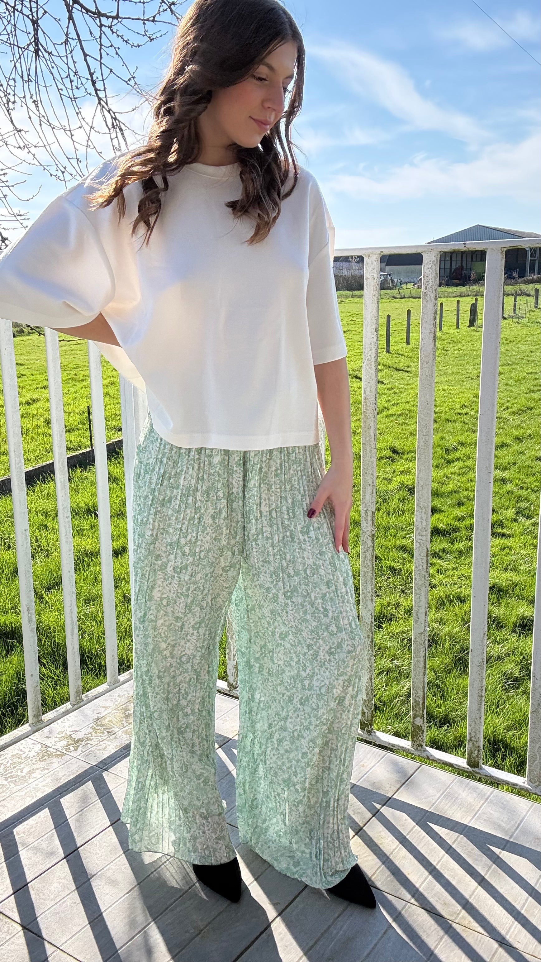 Pantalon plissé Capucine vert d'eau