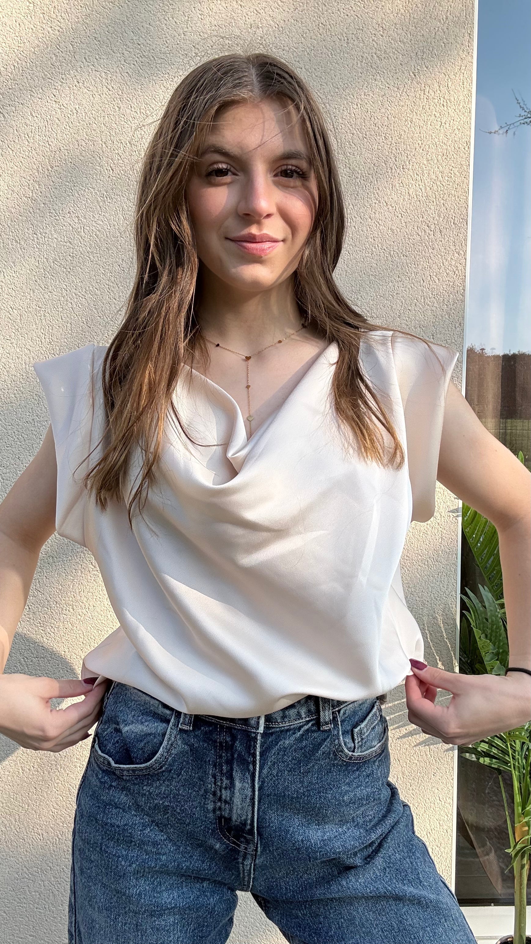 Blouse en satin Émy beige