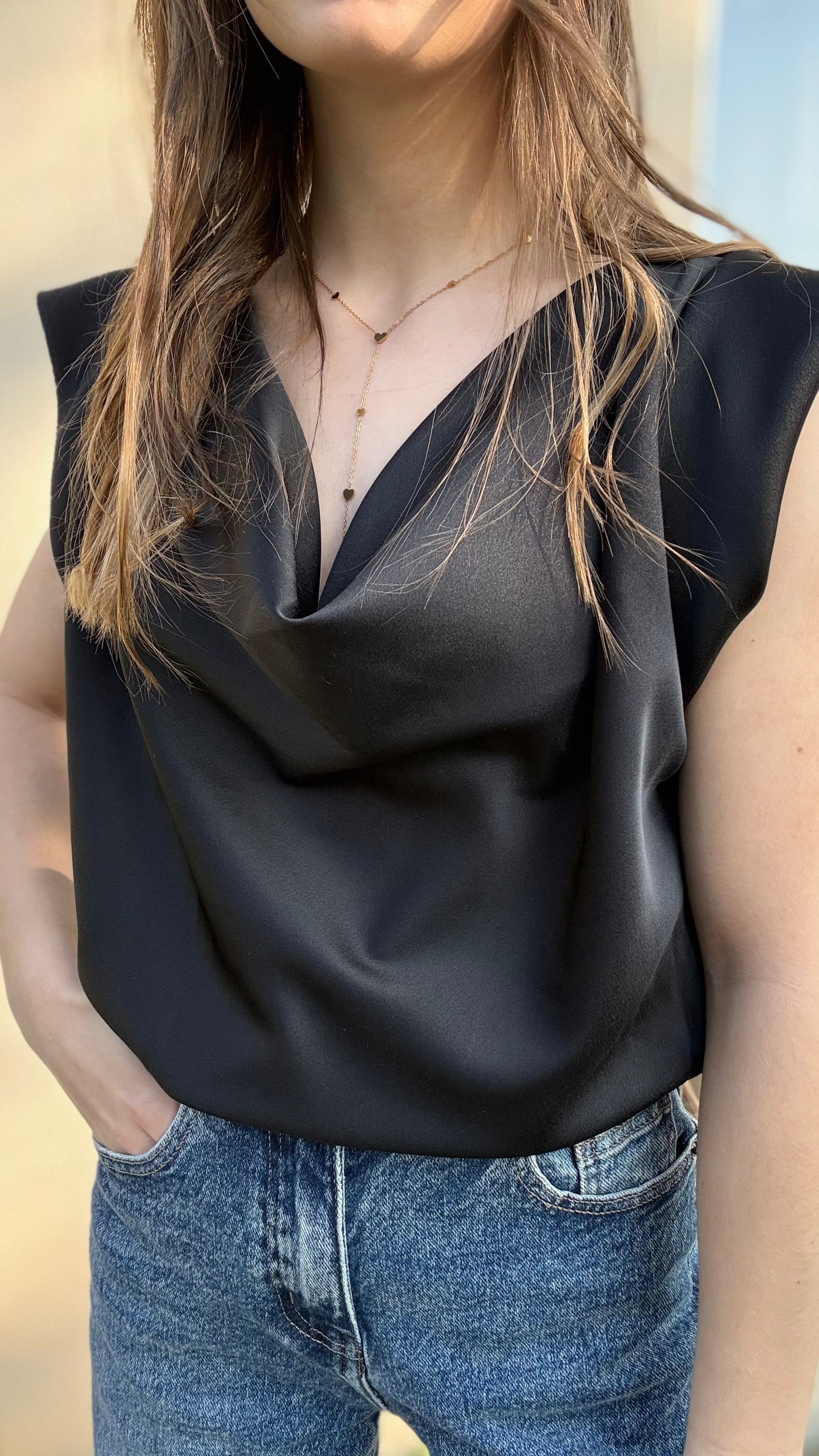 Blouse en satin Émy noir