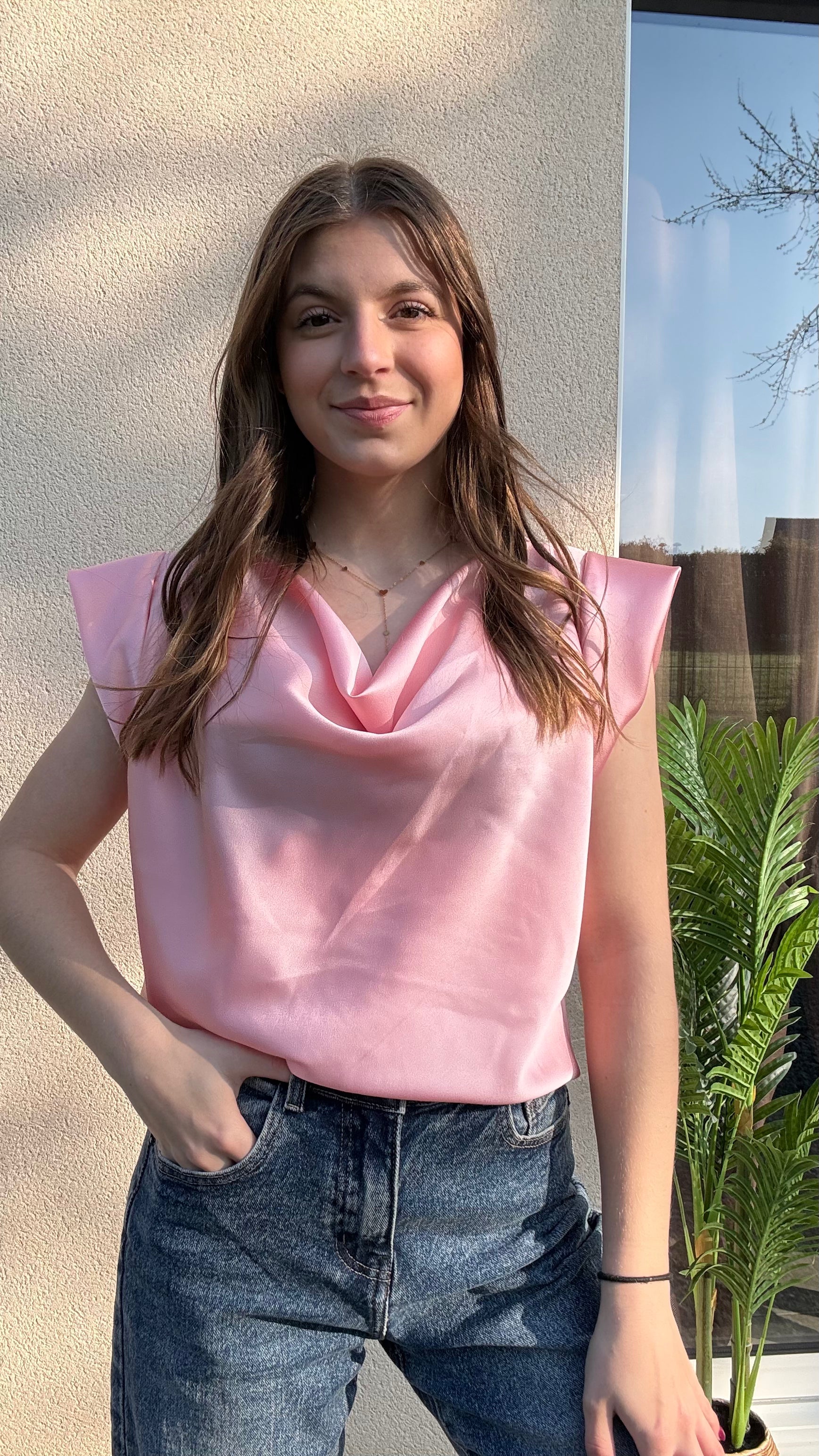 Blouse en satin Émy rose