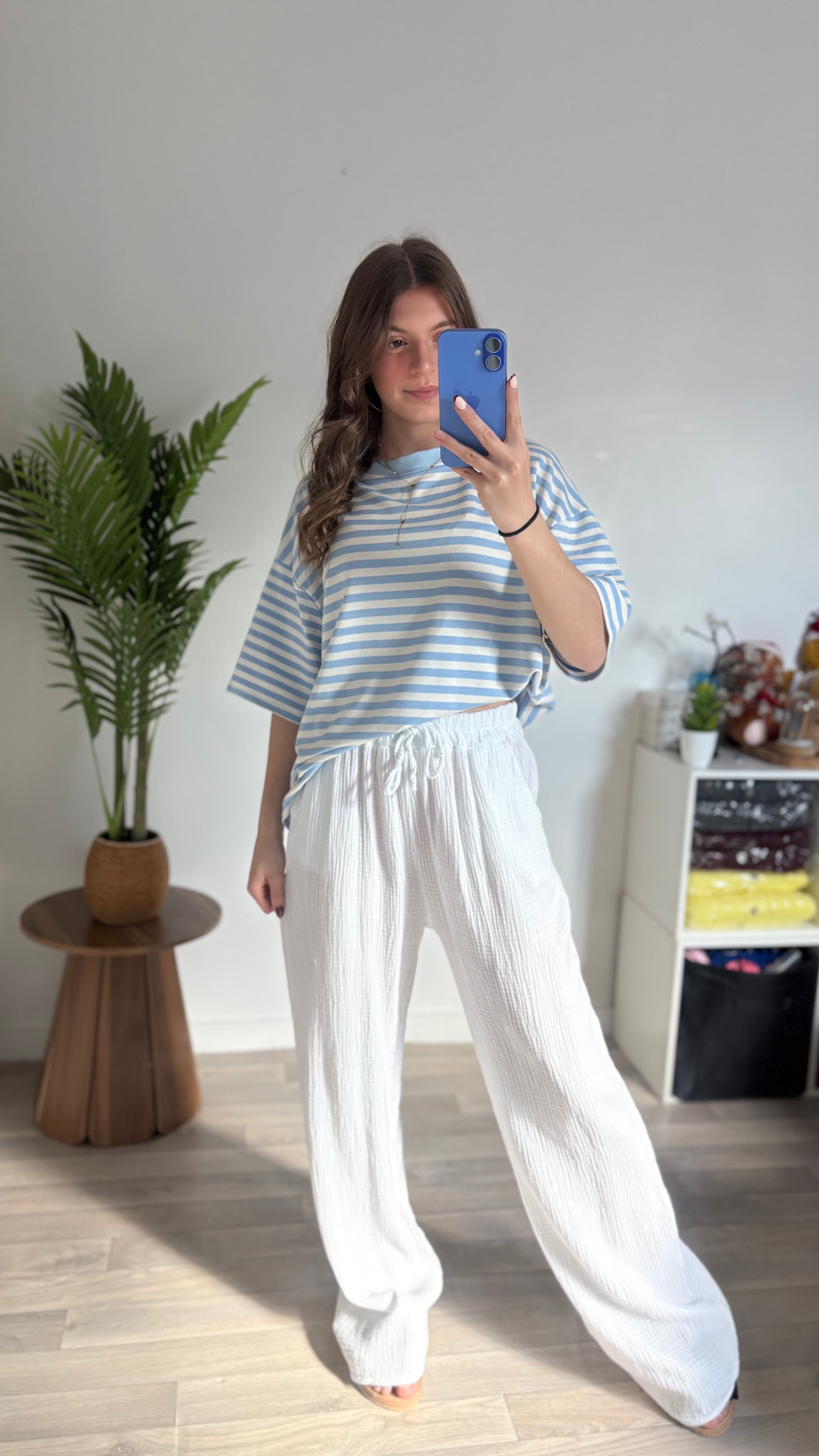 Pantalon coton ambre blanc