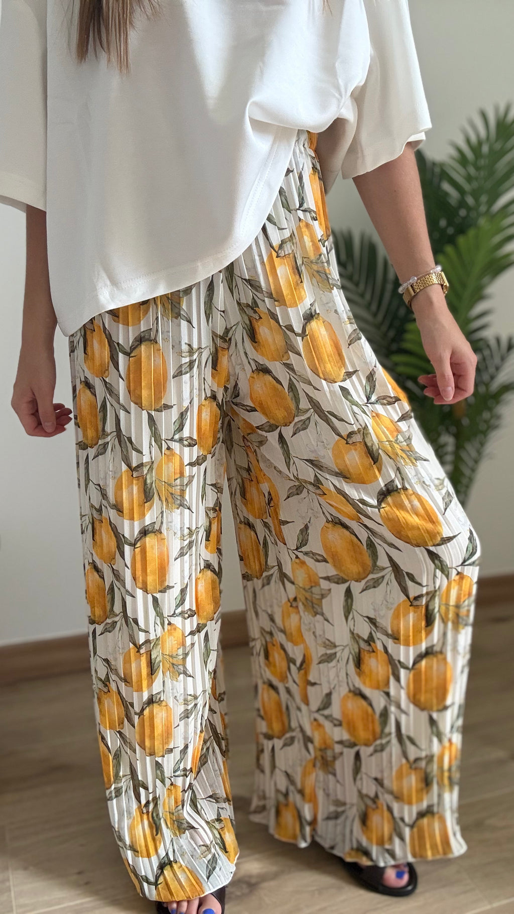 Pantalon plissé citron