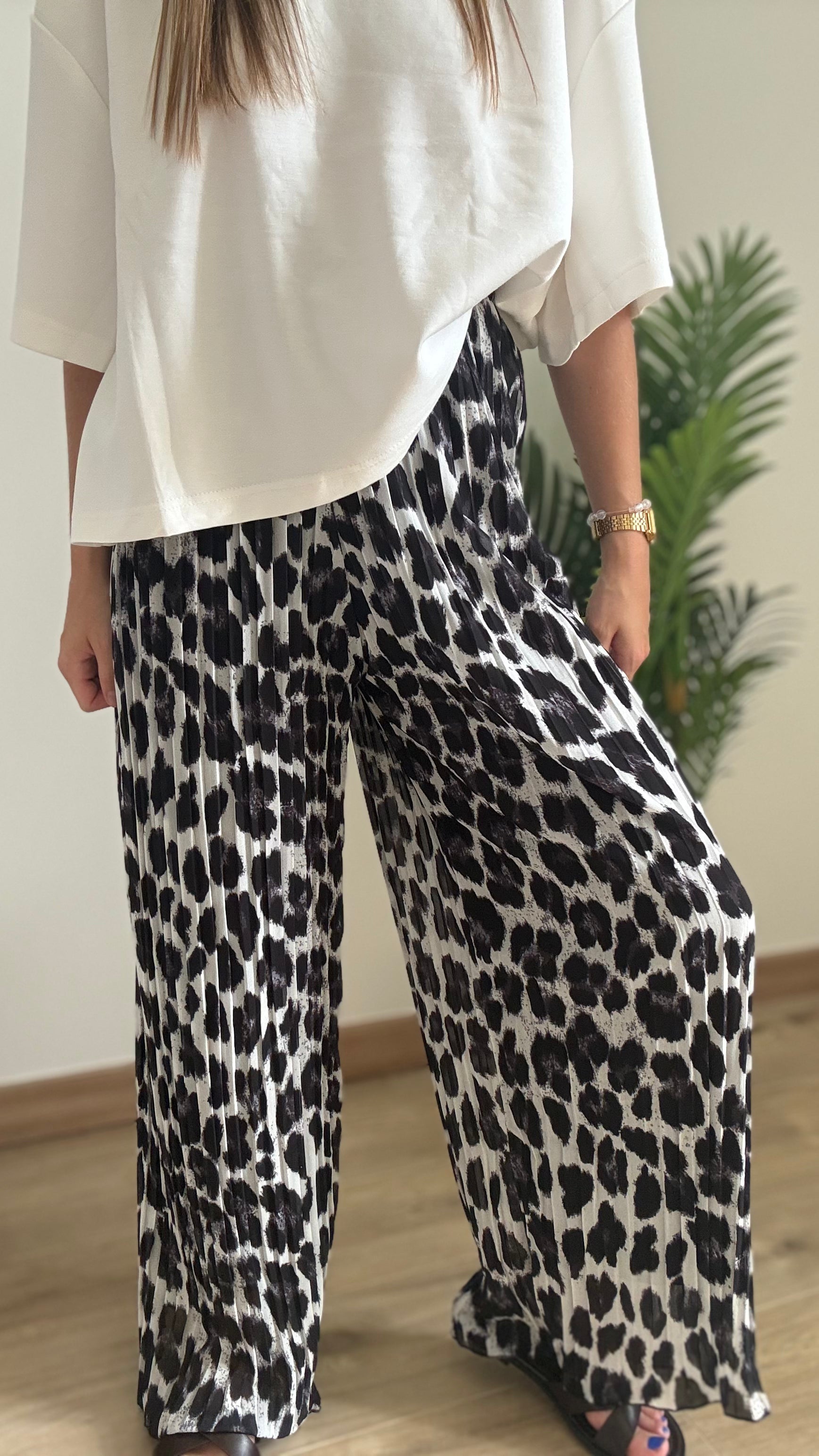 Pantalon plissé léopard
