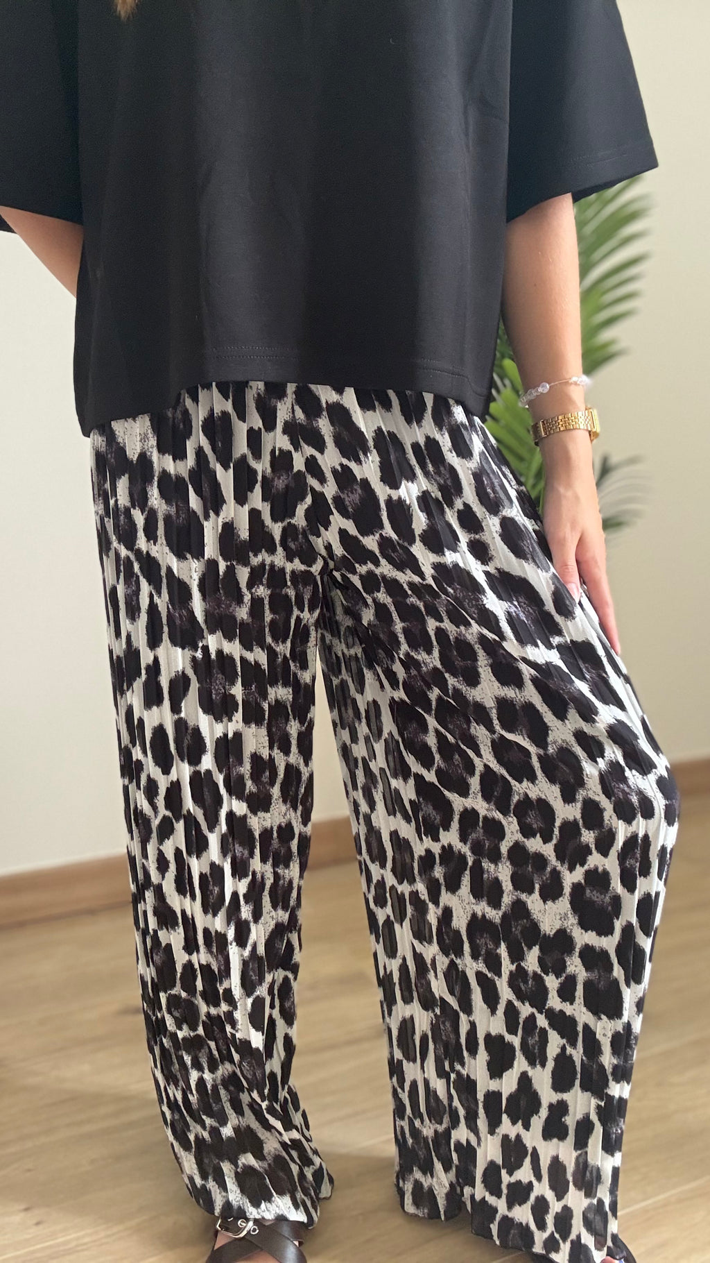 Pantalon plissé léopard
