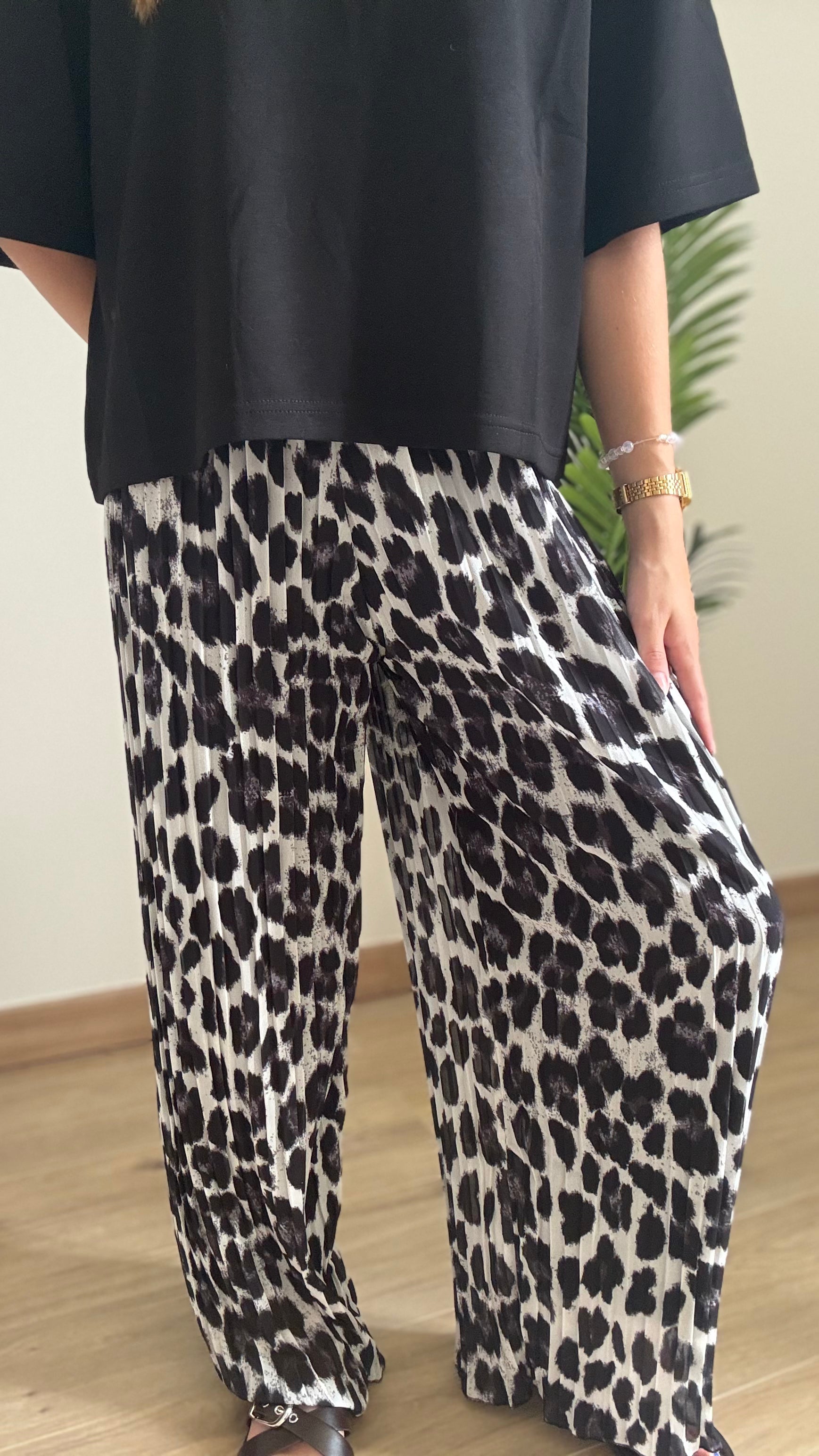 Pantalon plissé léopard