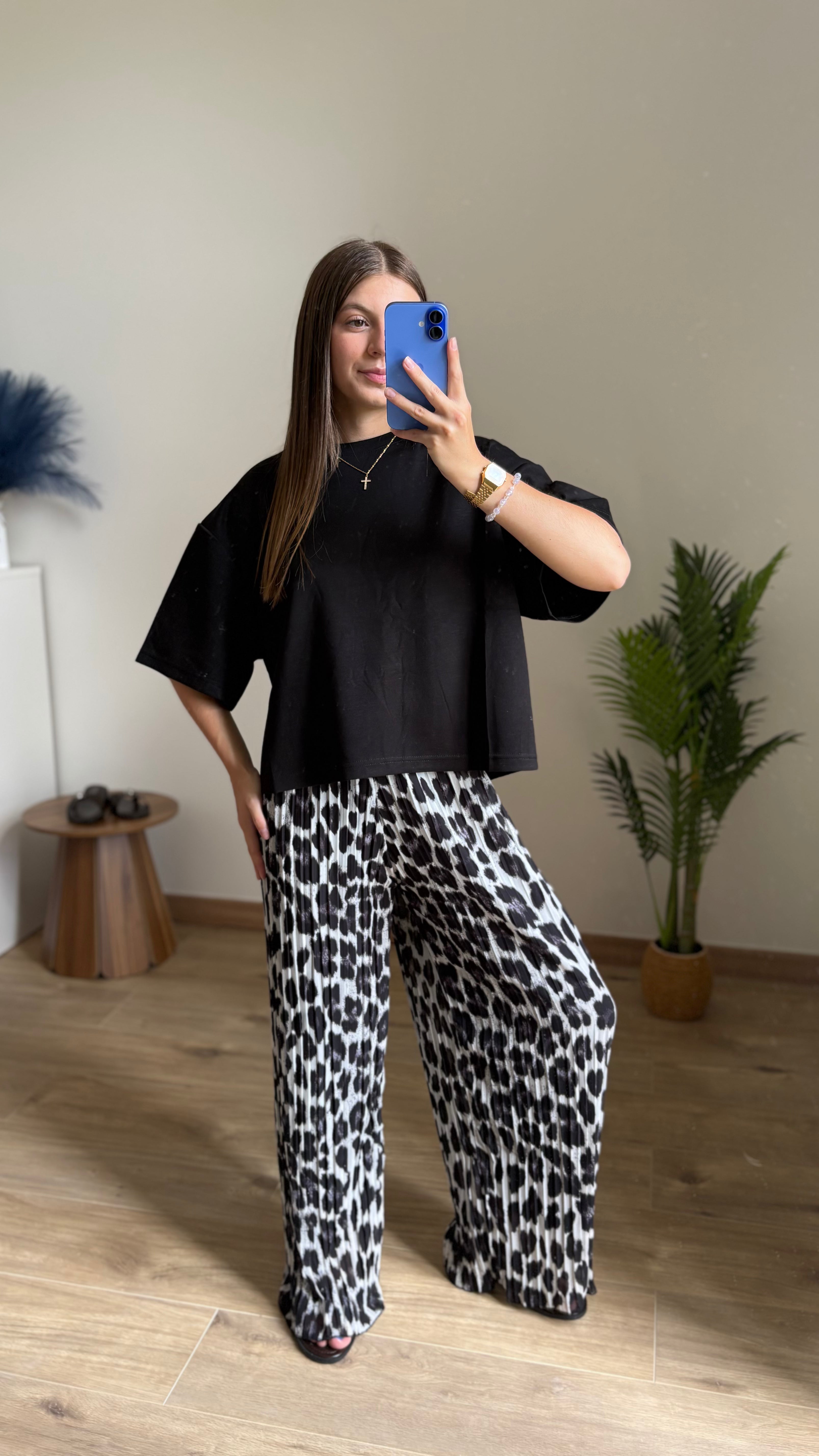Pantalon plissé léopard
