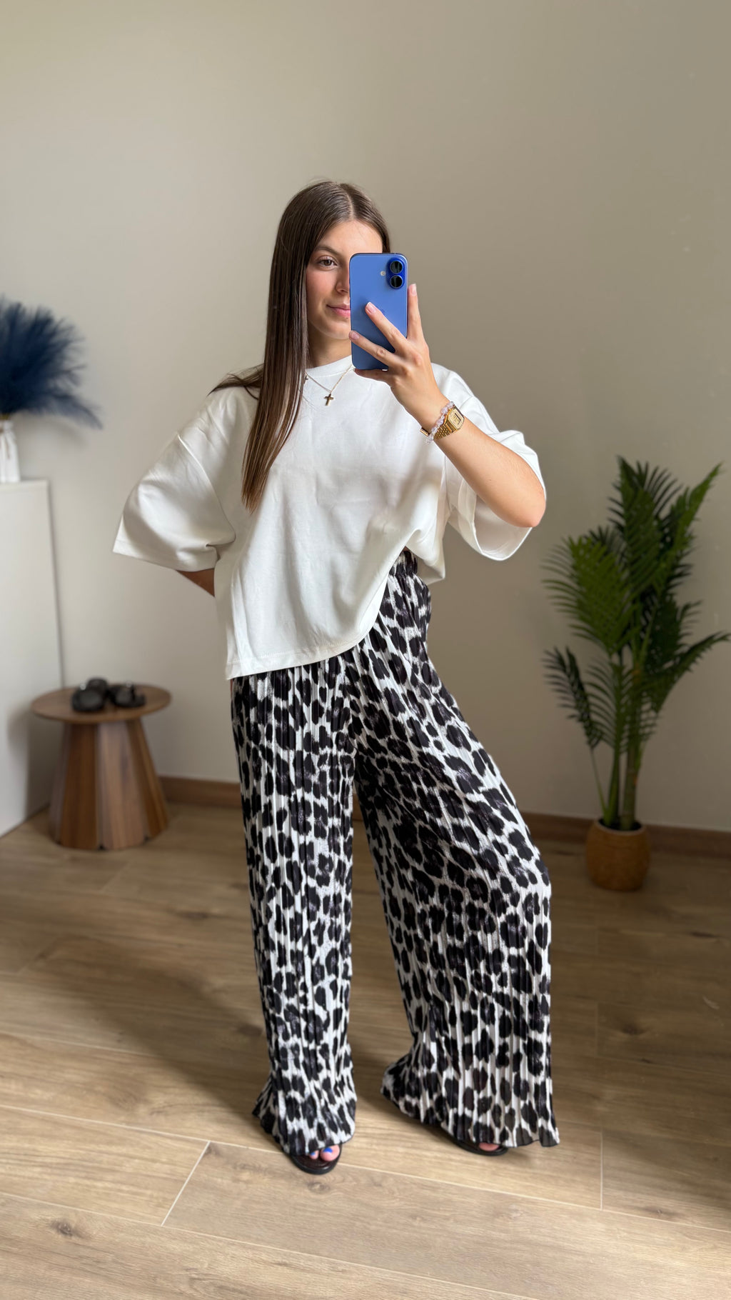 Pantalon plissé léopard