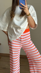 Pantalon crochet Lola blanc rose et orange