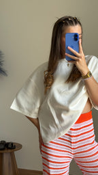 Pantalon crochet Lola blanc rose et orange