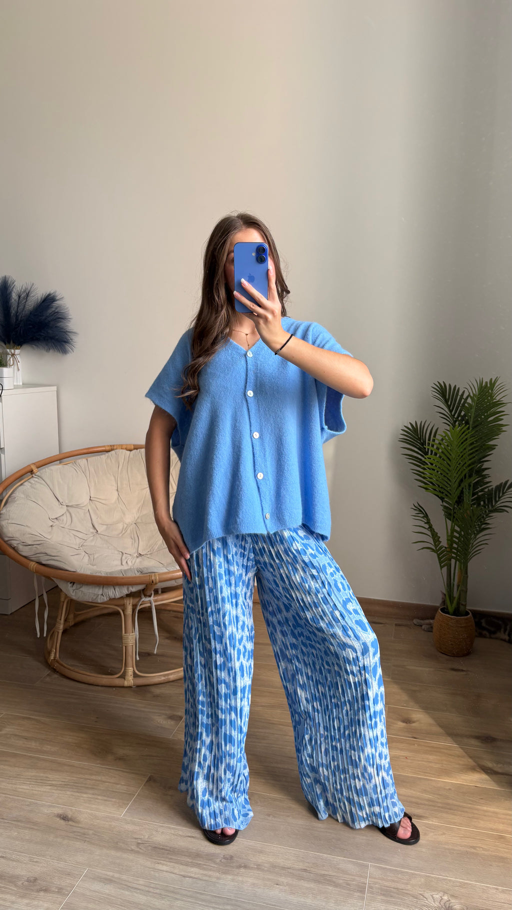 Pantalon plissé léopard bleu
