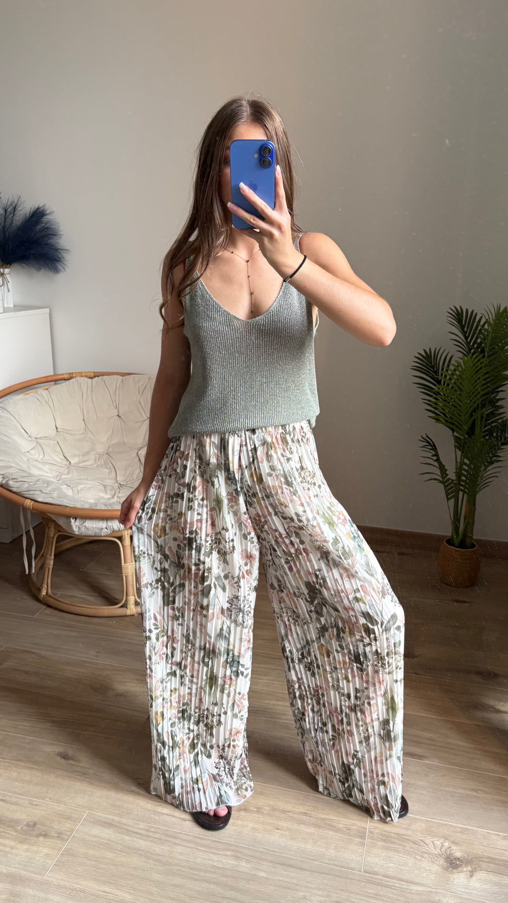 Pantalon plissé Flora kaki