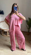 Pantalon plissé léopard rose