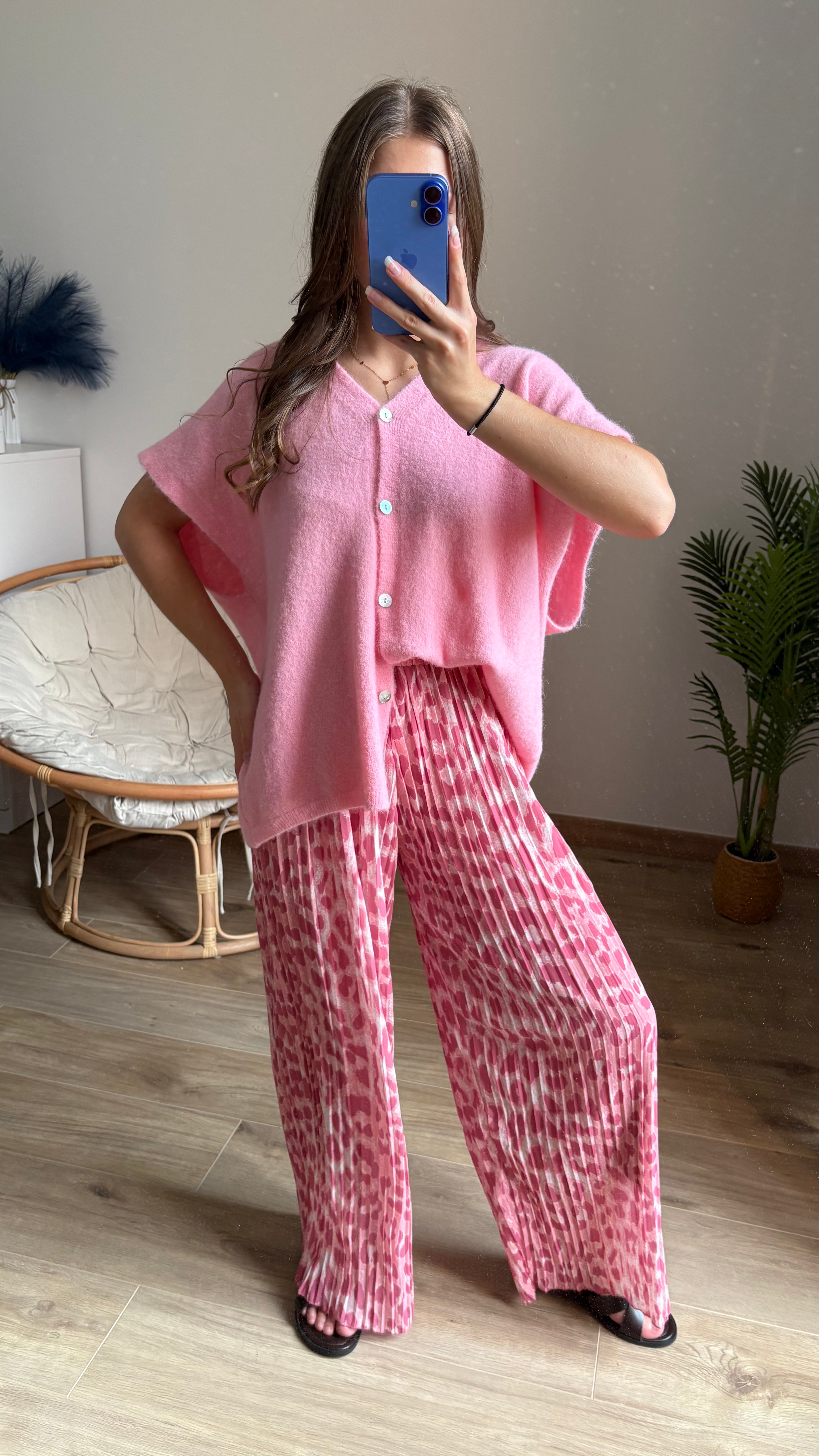 Pantalon plissé léopard rose