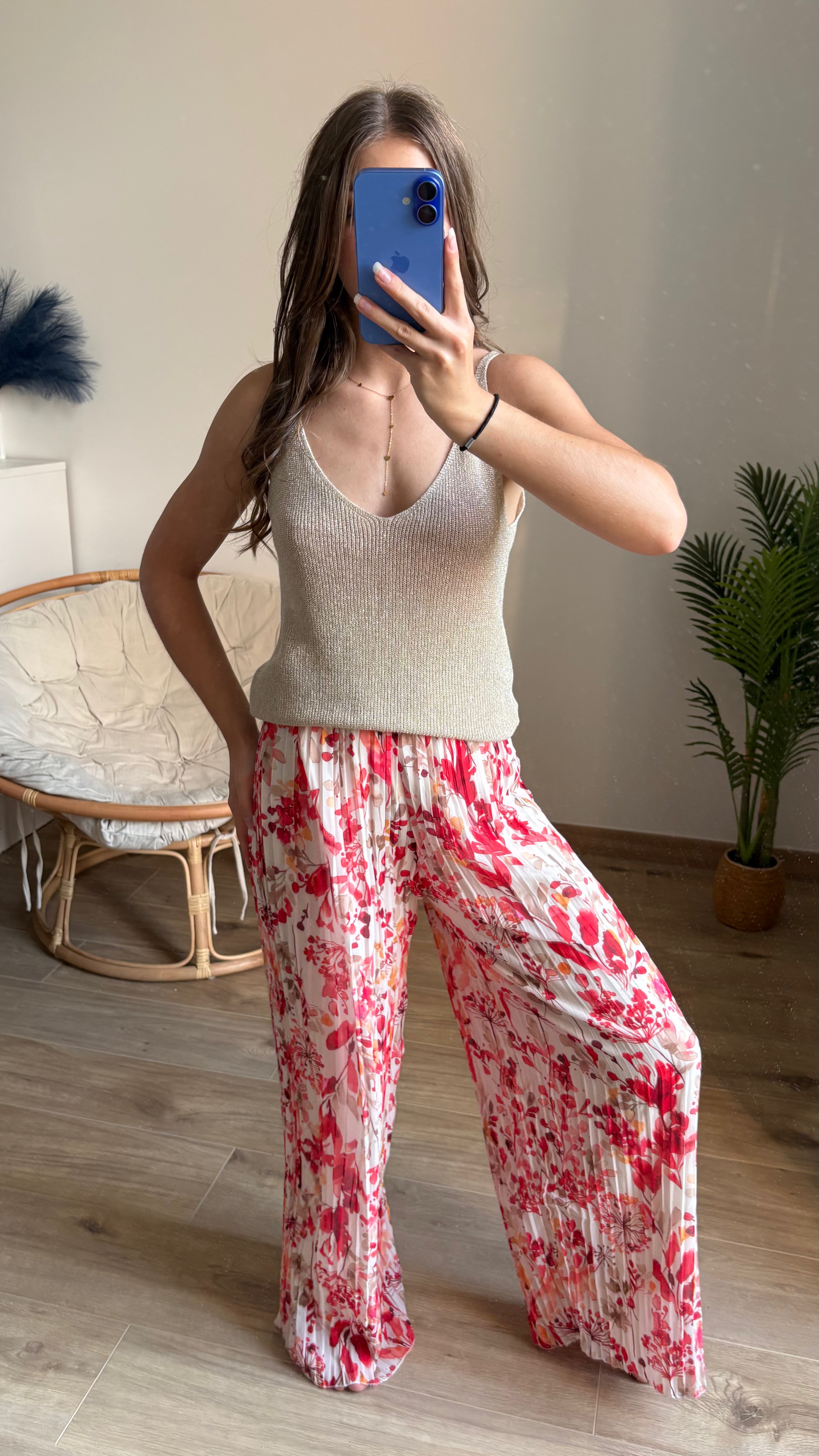 Pantalon plissé Flora rouge