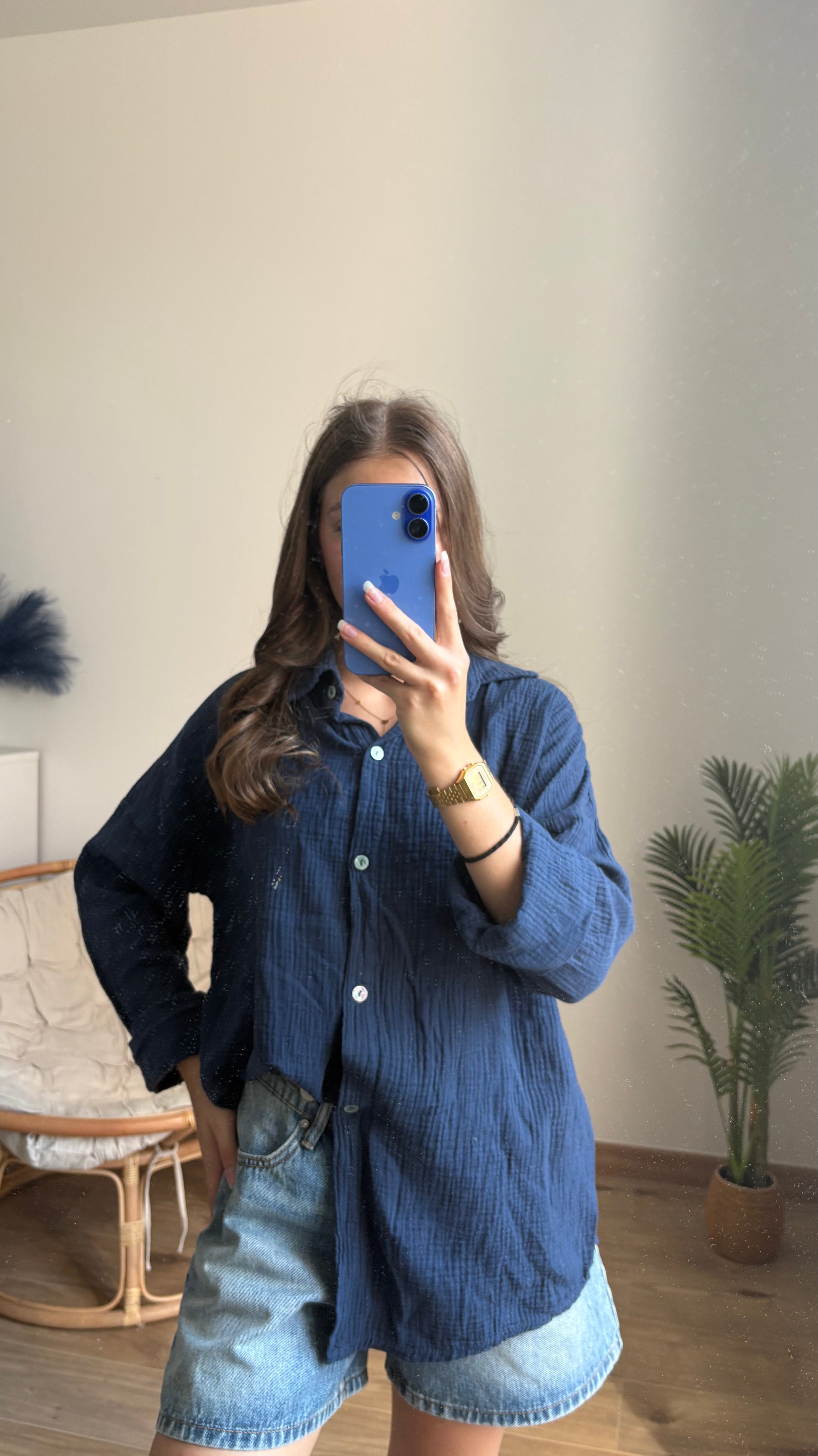 Chemise gaze de coton bleu marine