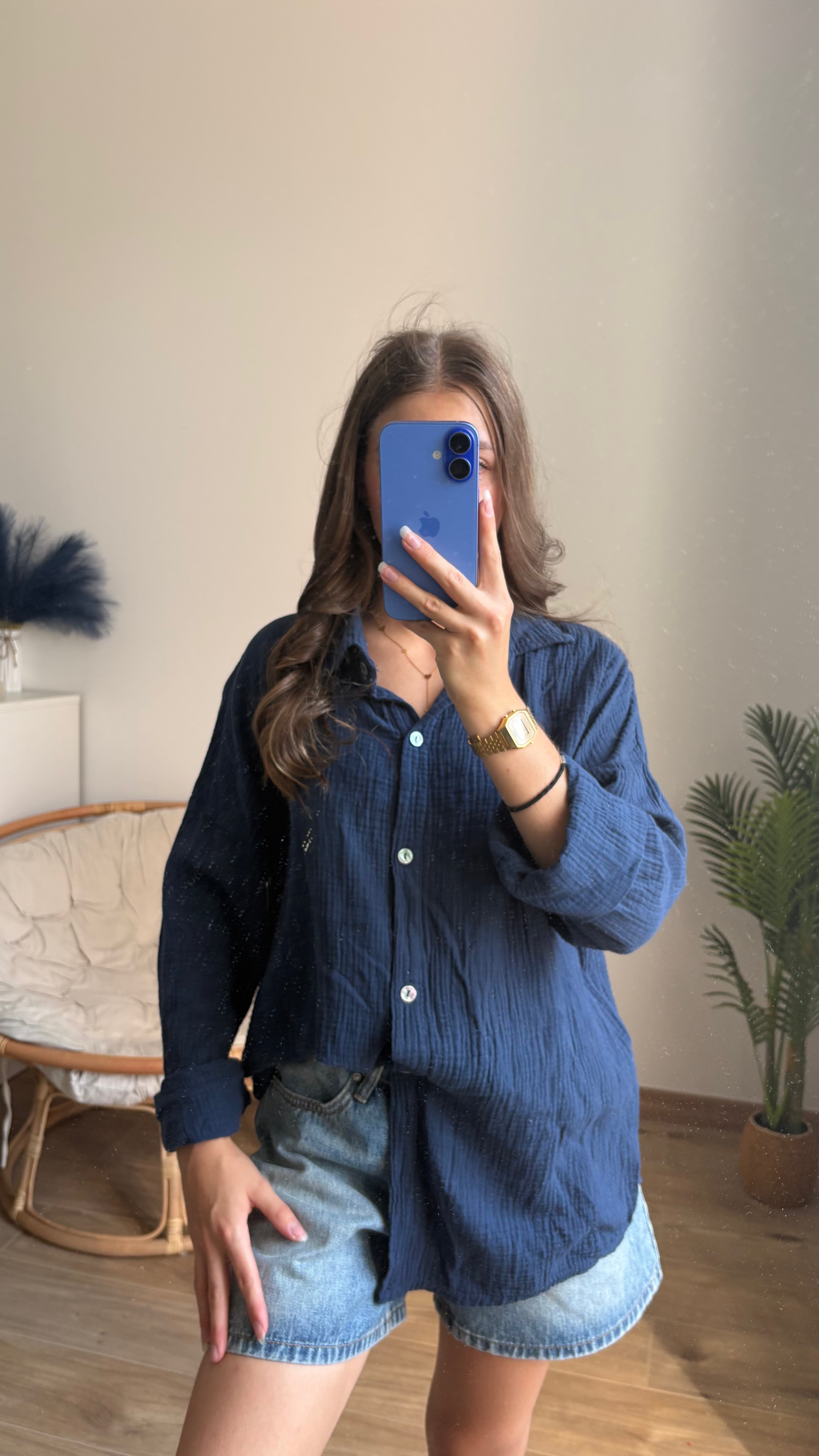 Chemise gaze de coton bleu marine